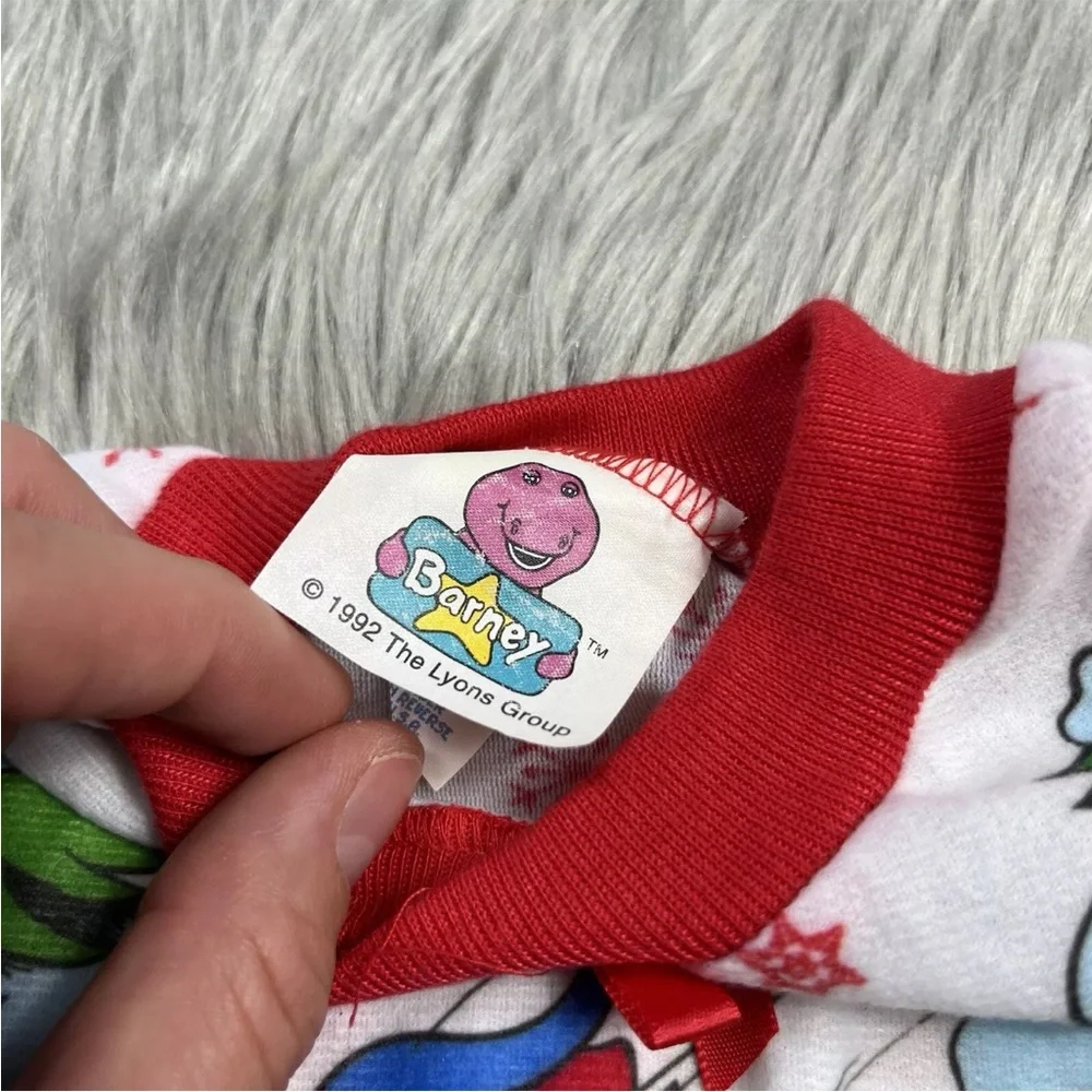 Vintage 1992 Barney Toddler Pajama Top Winter Christmas